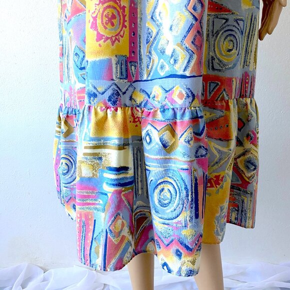 Plus Size House Dress Lounge Dress Casual Summer Midi Dress Abstract Colorful 1X - Picture 5 of 9